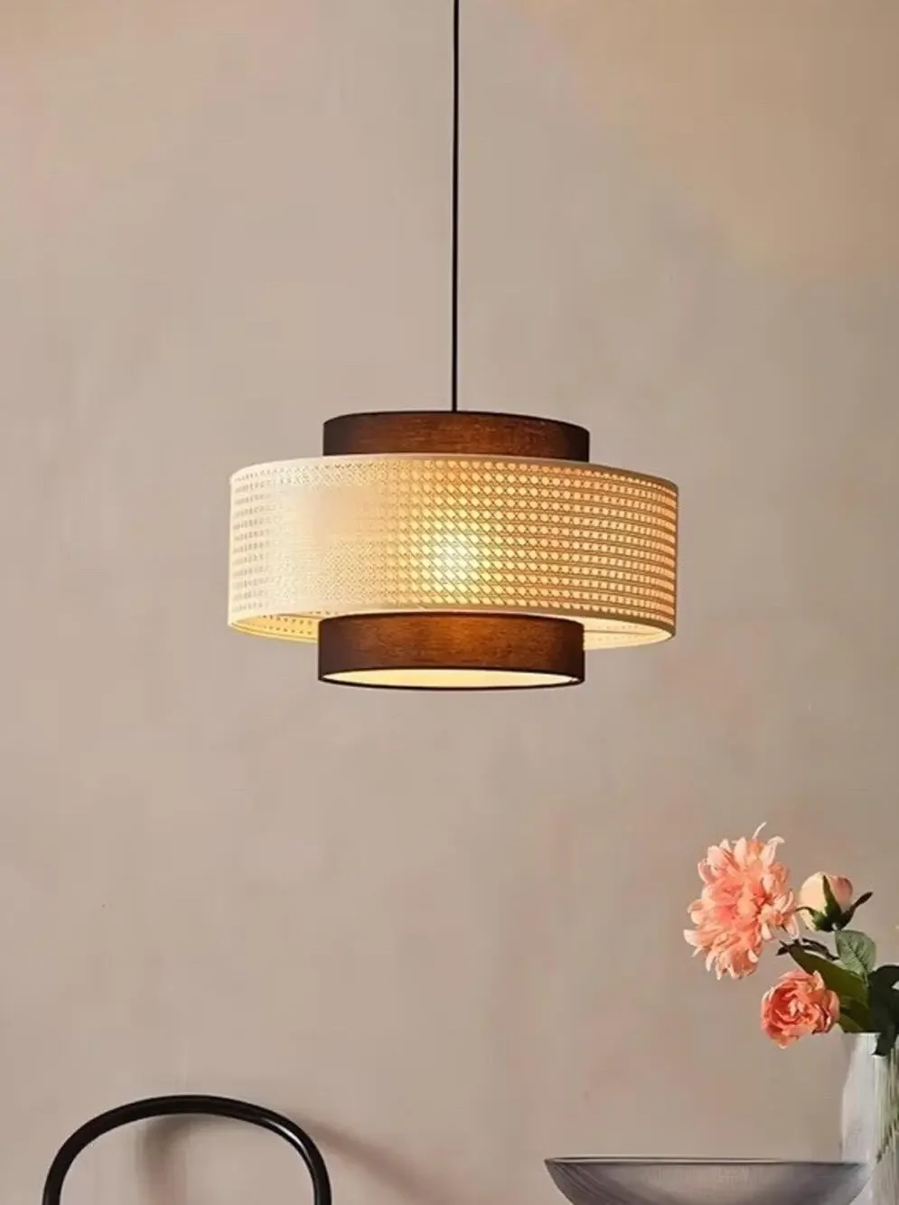 20” Rattan Farmhouse Pendant Light Fixture Dining Room Chandelier Hanging Lamp
